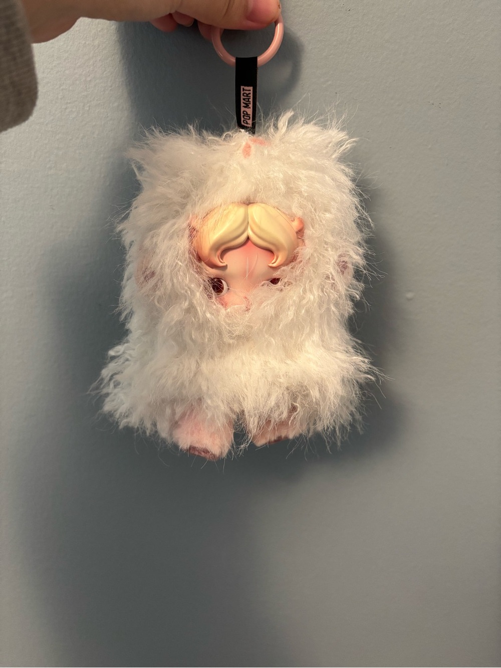 White Fluffy Plush Keychain Charm with Peekaboo Face